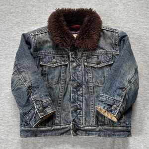 GAP Boys 3T Blue Denim Jean Brown Sherpa-Lined Fall / Winter Jacket Coat